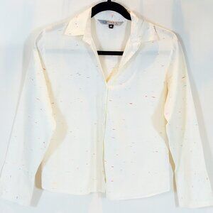 People Tree Women’s White Speckled Organic Cotton Button Up Shirt Size 14